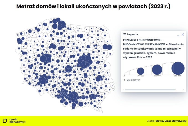 Wyk.1 - Metraż domów i lokali w 2023 roku