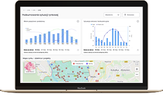 BIG DATA RynekPierwotny.pl platform — analytical dashboard on a laptop